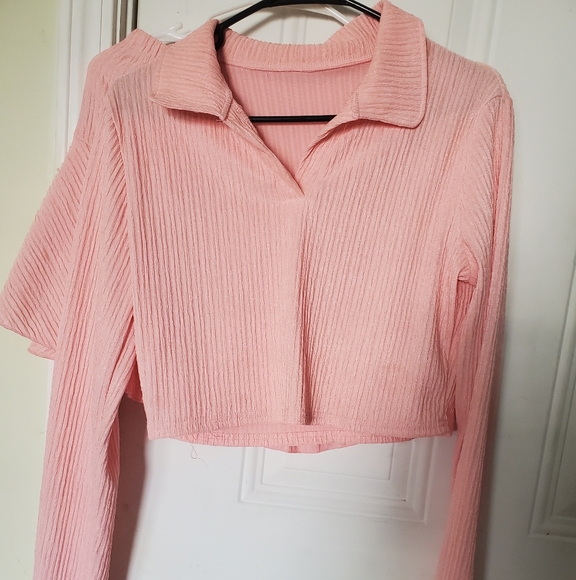 Elegant Pink Ribbed Button Down Shirt - Picture 1 of 6